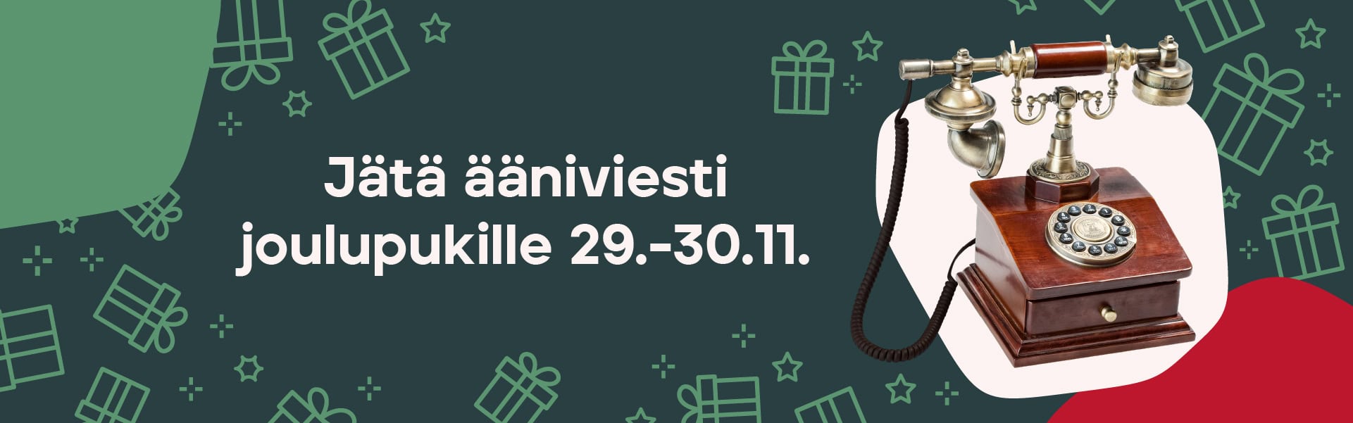 Jätä ääniviesti joulupukille Plazassa 29.–30.11. Kuvassa vanhanaikainen puhelin.